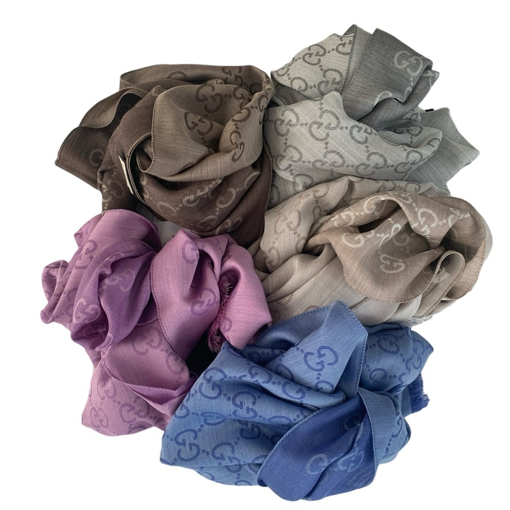 ๐ฅ๐ฅ๐ฅ Authentic New Gucci GG Jacquard Gray Wool/Silk Blend Shawl/ Scarf Unisex - Picture 10 of 13